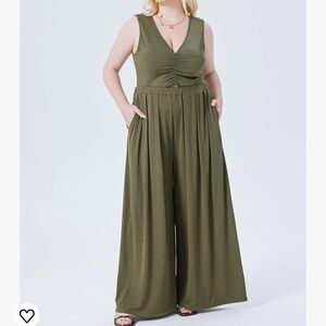 CIDER Solid Elastic Waist Pocket Wide Leg Pants Curve & Plus